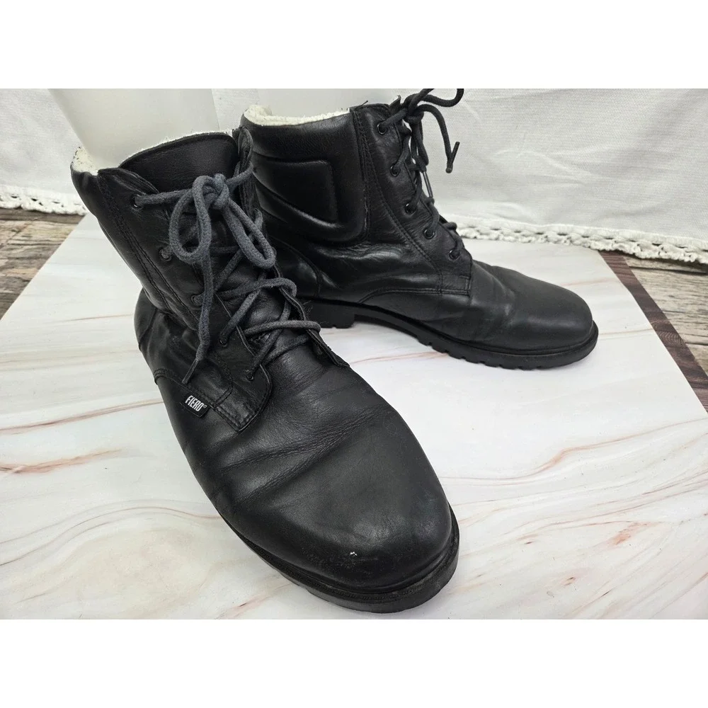 Fiero Mens Black Leather Lace Up Winter Boots Amazonas Rubber Sole Size 12.5